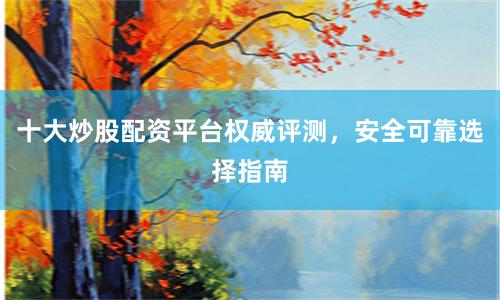十大炒股配资平台权威评测,安全可靠选择指南